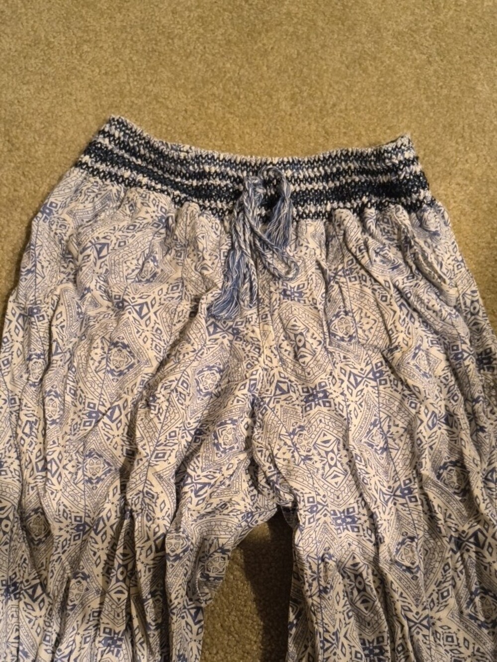 Rewash Blue Patterned Wide-Leg Drawstring Pants - Picture 3 of 3